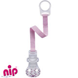 Nip pacifier clip, pink with flowers