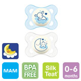 MAM Night, symmetrical, silicone size 1 (blue, transparent)