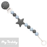 My Teddy Pacifier Chain, My Baby Rocks, silicone, grey with a star