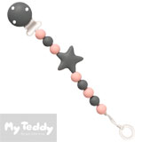 My Teddy Pacifier Chain, My Baby Rocks, silicone, grey/pink with a star