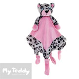 My Teddy security blanket and dummy holder with leopard, pink