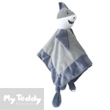 My Teddy security blanket and  dummy holder with shark, grey