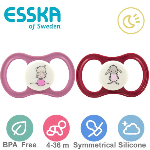 Esska Happy GLOW nappar, symmetriska, silikon stl.2