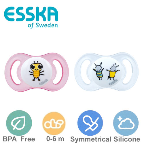 Esska Happy mini nappar, symmetriska, silikon stl.1 (rosa, transparent)