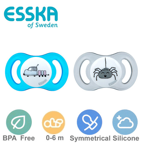 Esska Happy mini nappar, symmetriska, silikon stl.1 (blå, transparent)