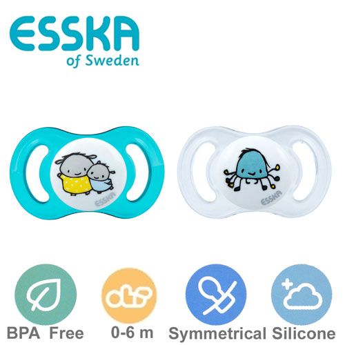 Esska Happy mini nappar, symmetriska, silikon stl.1 (turkos, transparent)
