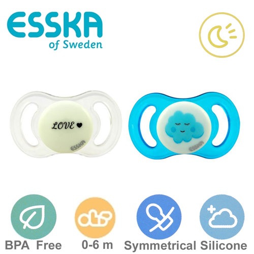 Esska Happy mini GLOW nappar, symmetriska, silikon stl.1